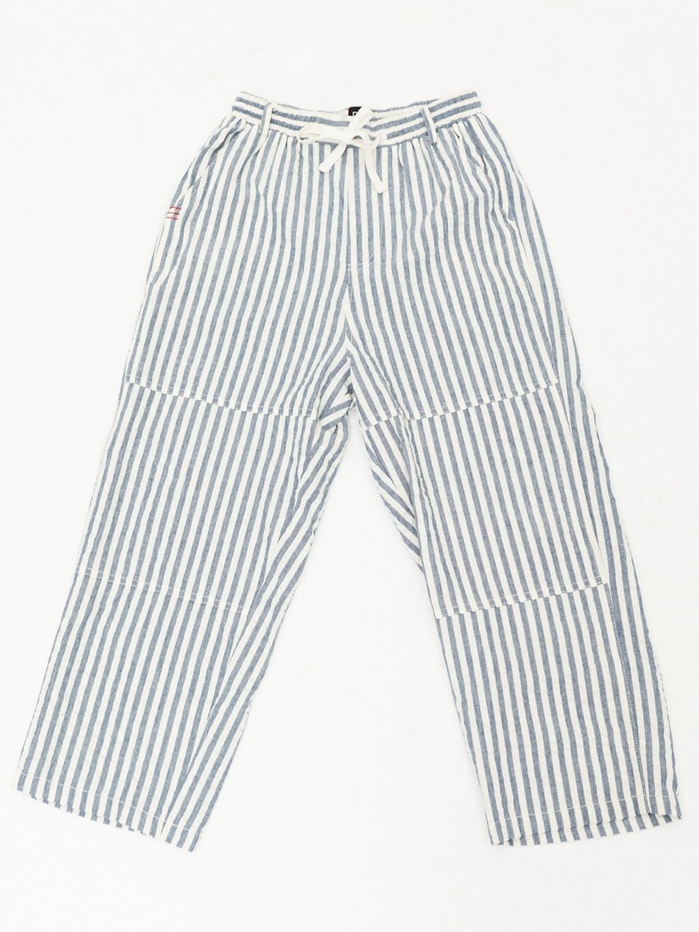 BDG Modern Day Pull On Pant- Striped Drawstring Linen-Blend Pants - Blue/White